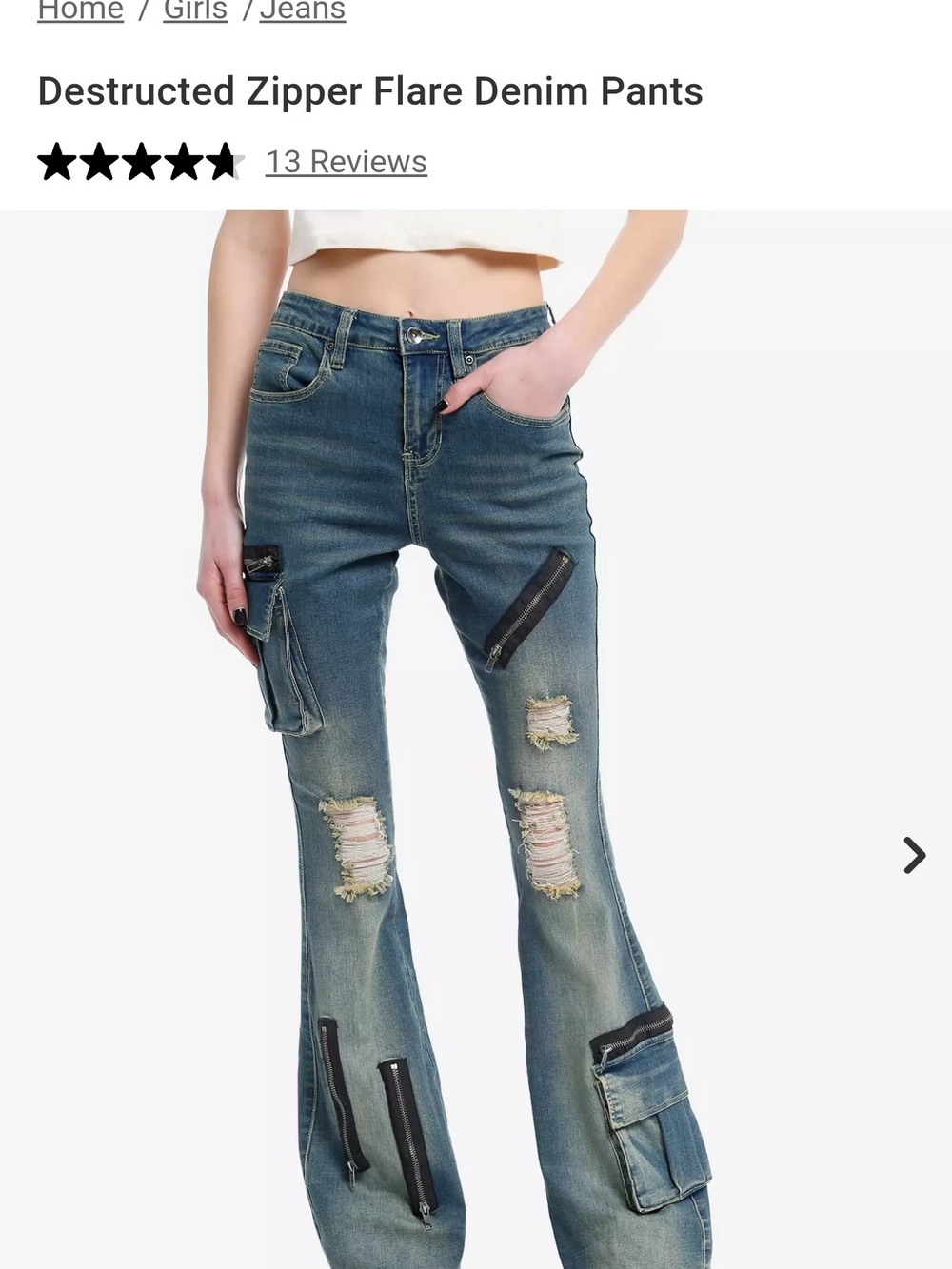 Destructed Zipper Flare Denim Pants